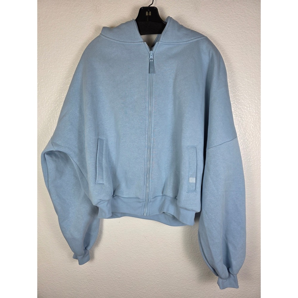 Blogilates Marshmallow Hoodie Light Blue Full Zip Oversized Sweatshirt Small